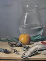 Still Life with Fish, Artichokes, and a Glass Pitcher – 20th Century