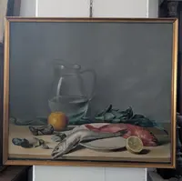 Still Life with Fish, Artichokes, and a Glass Pitcher – 20th Century
