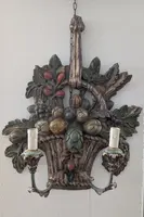 Pair of carved, silver-plated, and polychrome wooden wall sconces – Mid-20th century