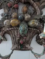 Pair of carved, silver-plated, and polychrome wooden wall sconces – Mid-20th century
