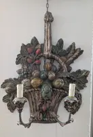Pair of carved, silver-plated, and polychrome wooden wall sconces – Mid-20th century