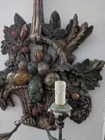 Pair of carved, silver-plated, and polychrome wooden wall sconces – Mid-20th century