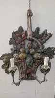 Pair of carved, silver-plated, and polychrome wooden wall sconces – Mid-20th century