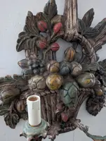 Pair of carved, silver-plated, and polychrome wooden wall sconces – Mid-20th century
