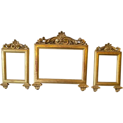 Triptych of picture frames for encaustic paintings, made of carved wood and gilded with pure gold