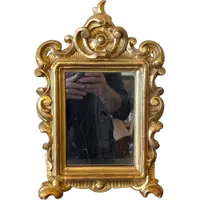 Carved wooden hand mirror gilded with pure gold – Early 19th century