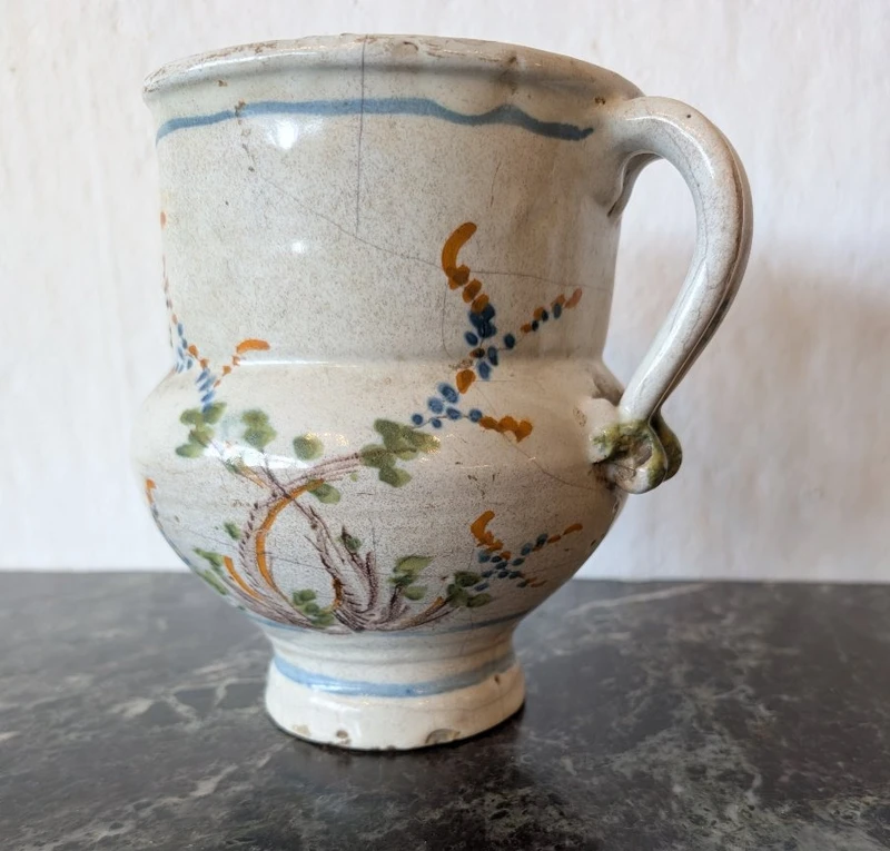 Polychrome majolica pitcher – Liguria region, 18th centuryPolychrome majolica pitcher – Liguria region
