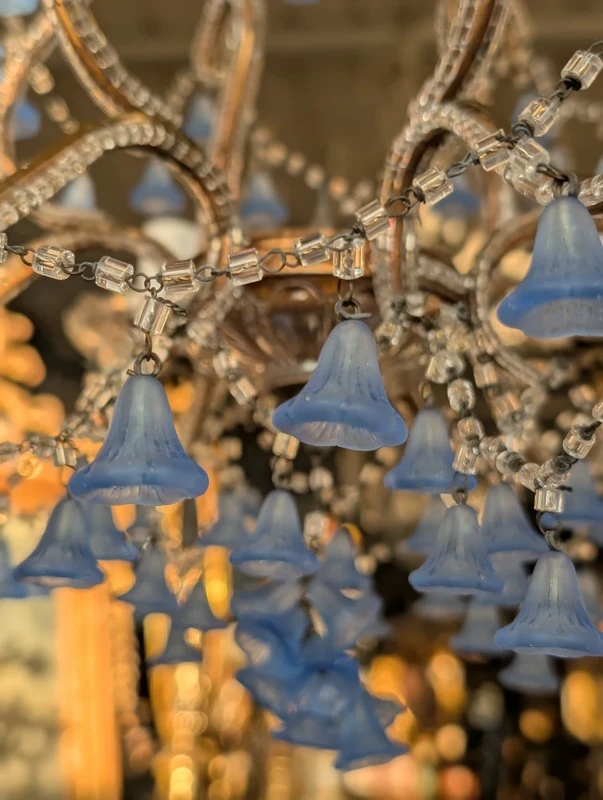 Five-light chandelier with blue glass pendants – First half of the 20th century