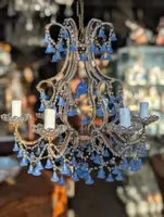 Five-light chandelier with blue glass pendants – First half of the 20th century