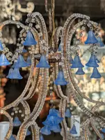 Five-light chandelier with blue glass pendants – First half of the 20th century