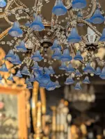 Five-light chandelier with blue glass pendants – First half of the 20th century