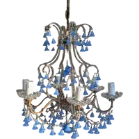 Five-light chandelier with blue glass pendants – First half of the 20th century