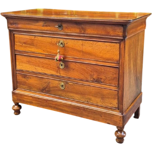 Commode à tiroirs ancienne de style Louis-Philippe, d'Émilie, couleur cappuccino