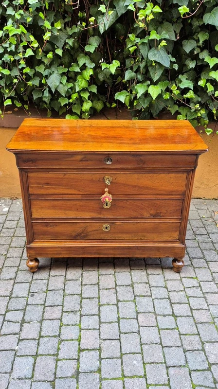 Commode à tiroirs ancienne de style Louis-Philippe, d'Émilie, couleur cappuccino