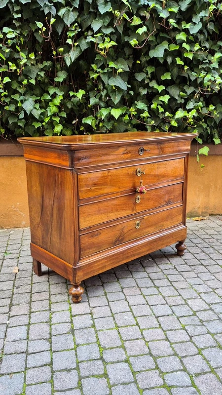 Commode à tiroirs ancienne de style Louis-Philippe, d'Émilie, couleur cappuccino