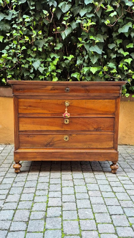 Commode à tiroirs ancienne de style Louis-Philippe, d'Émilie, couleur cappuccino
