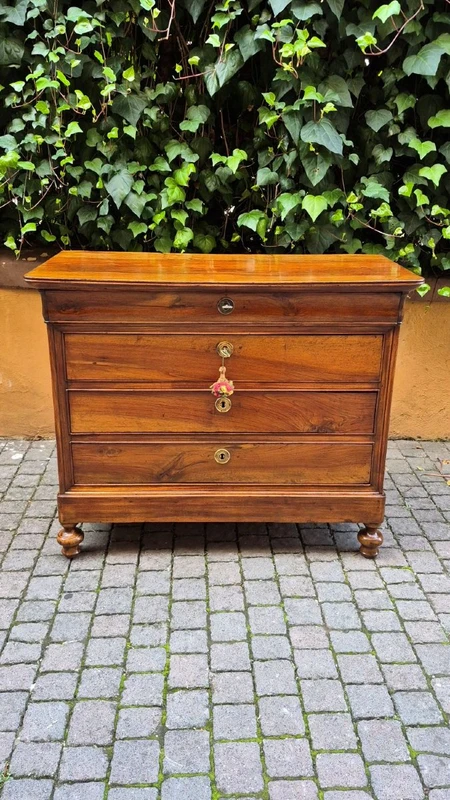 Commode à tiroirs ancienne de style Louis-Philippe, d'Émilie, couleur cappuccino