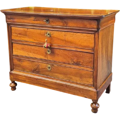 Commode à tiroirs ancienne de style Louis-Philippe, d'Émilie, couleur cappuccino