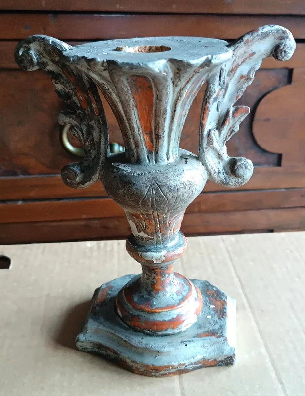 Antique pair of palm tree candlesticks - silvered wood