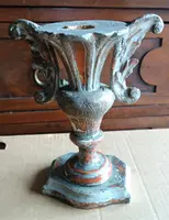 Antique pair of palm tree candlesticks - silvered wood