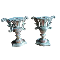 Antique pair of palm tree candlesticks - silvered wood