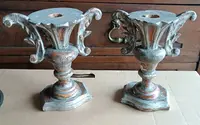 Antique pair of palm tree candlesticks - silvered wood