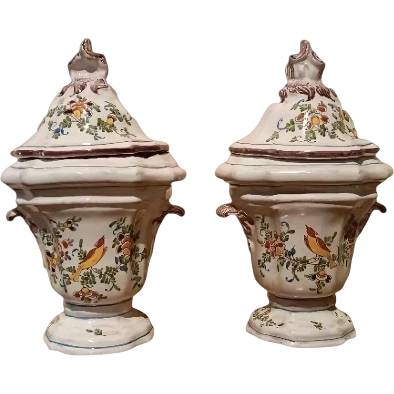 Coppia di vasi in maiolica decorata XVIII secolo Francia