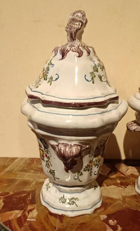 Pair of decorated majolica vases 18th century France