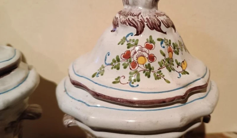 Pair of decorated majolica vases 18th century France