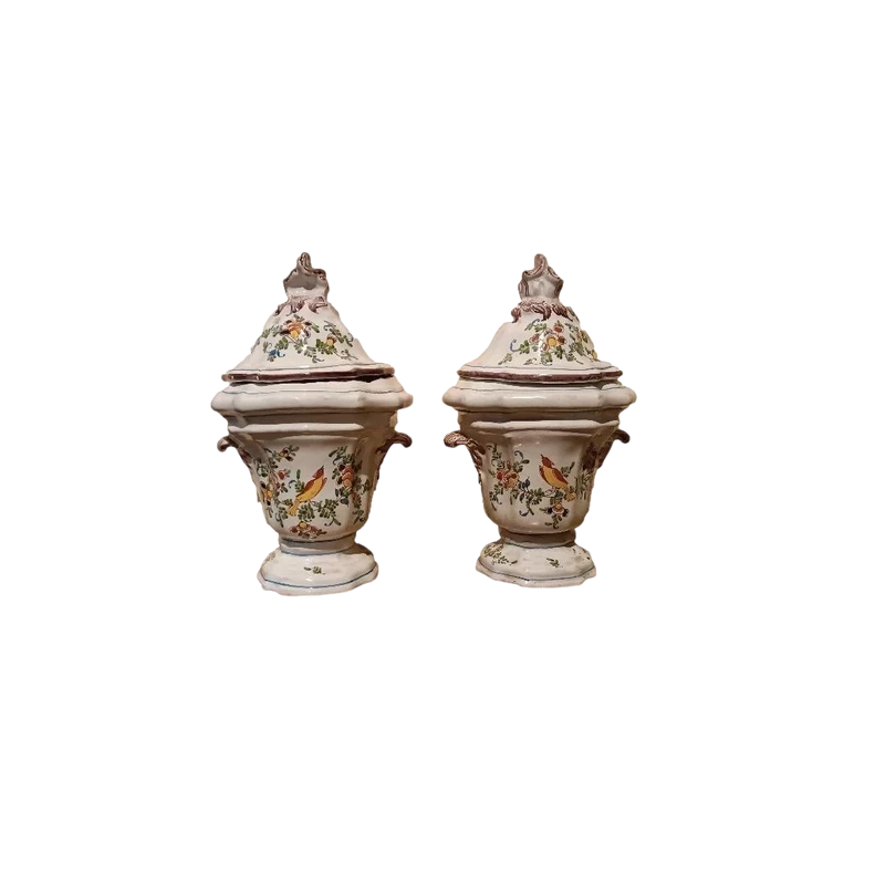 Pair of decorated majolica vases 18th century France