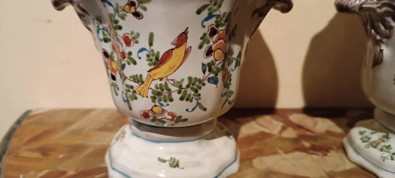 Pair of decorated majolica vases 18th century France