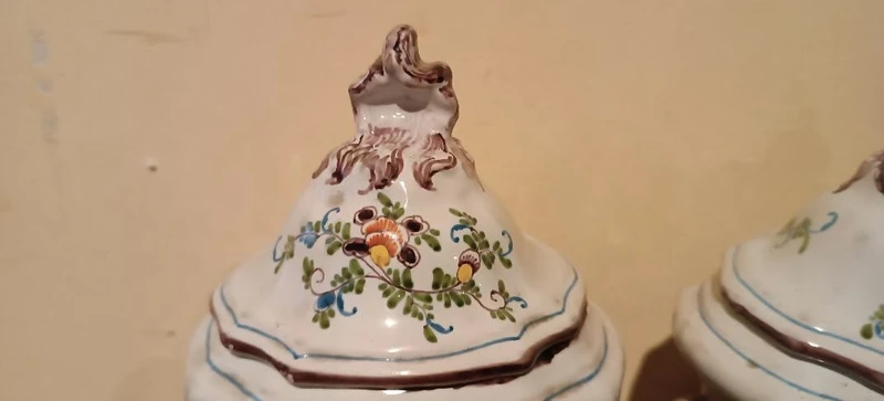 Pair of decorated majolica vases 18th century France