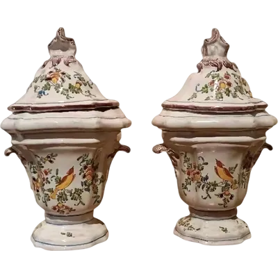 Pair of decorated majolica vases 18th century France