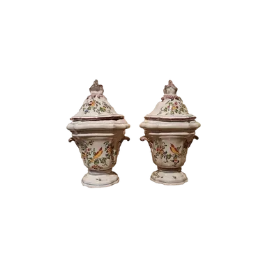 Pair of decorated majolica vases 18th century France
