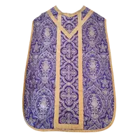 Refined Viola Ecclesiastical Chasuble in Damascus with Gilded Gallons - Italy, ca. 1930.