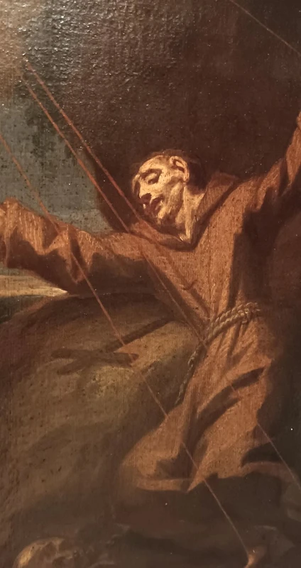 Antique oil on canvas painting depicting St. Francis in ecstasy