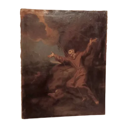 Antique oil on canvas painting depicting St. Francis in ecstasy