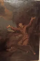 Antique oil on canvas painting depicting St. Francis in ecstasy