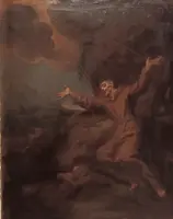 Antique oil on canvas painting depicting St. Francis in ecstasy