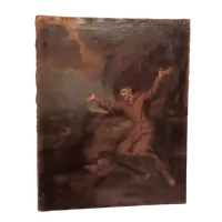 Antique oil on canvas painting depicting St. Francis in ecstasy