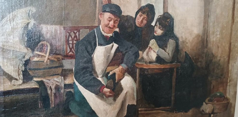 Antique oil on canvas painting 19th century Italian school "THE CIABATTINO"