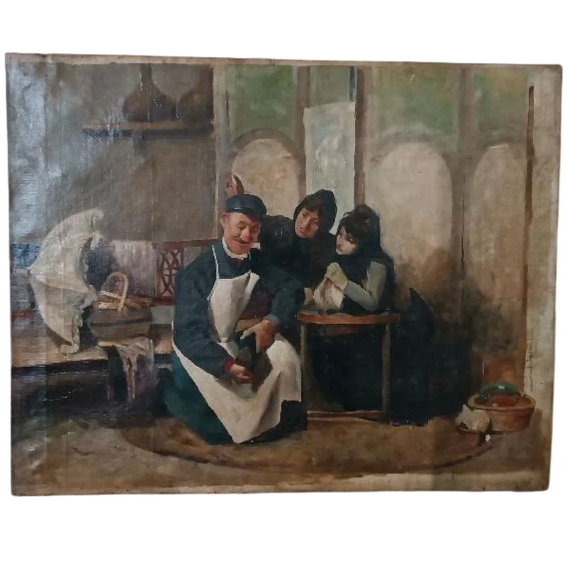 Antique oil on canvas painting 19th century Italian school "THE CIABATTINO"