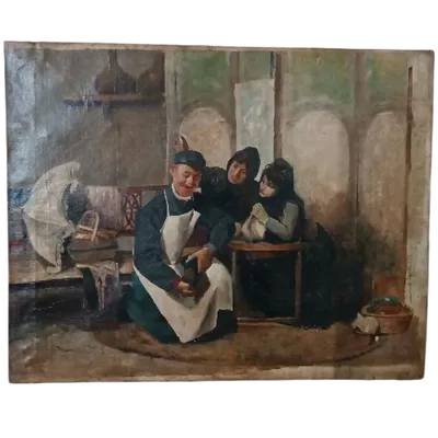 Antique oil on canvas painting 19th century Italian school "THE CIABATTINO"