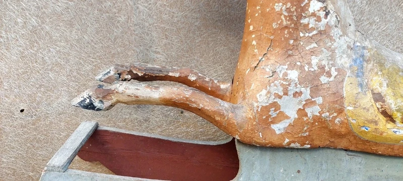 RARE ANTIQUE ANTIQUE ROCKING HORSE XIX CENTURY WOOD AND PAPER MACHE PAINTED