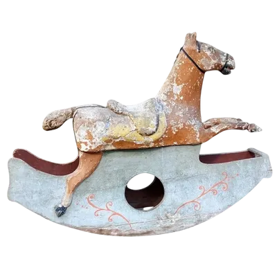 RARE ANTIQUE ANTIQUE ROCKING HORSE XIX CENTURY WOOD AND PAPER MACHE PAINTED