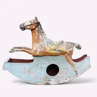 RARE ANTIQUE ANTIQUE ROCKING HORSE XIX CENTURY WOOD AND PAPER MACHE PAINTED