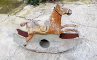 RARE ANTIQUE ANTIQUE ROCKING HORSE XIX CENTURY WOOD AND PAPER MACHE PAINTED