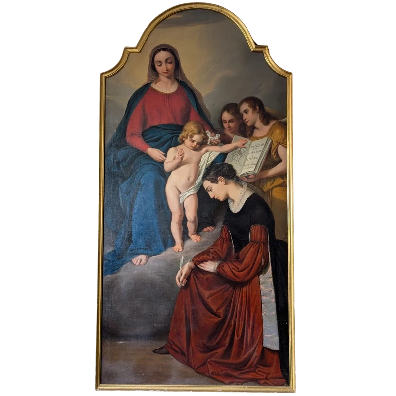 Grande pala d’altare raffigurante Santa Caterina da Genova ispirata dalla Vergine col Bambino