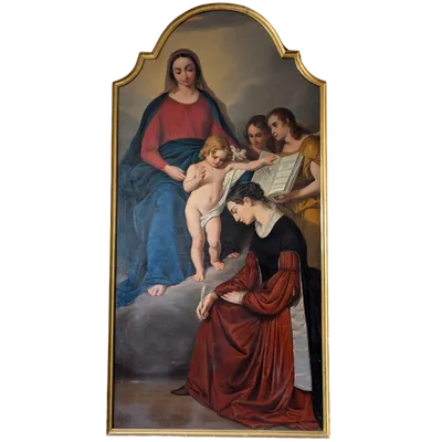 Grande pala d’altare raffigurante Santa Caterina da Genova ispirata dalla Vergine col Bambino