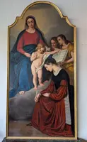 Grande pala d’altare raffigurante Santa Caterina da Genova ispirata dalla Vergine col Bambino